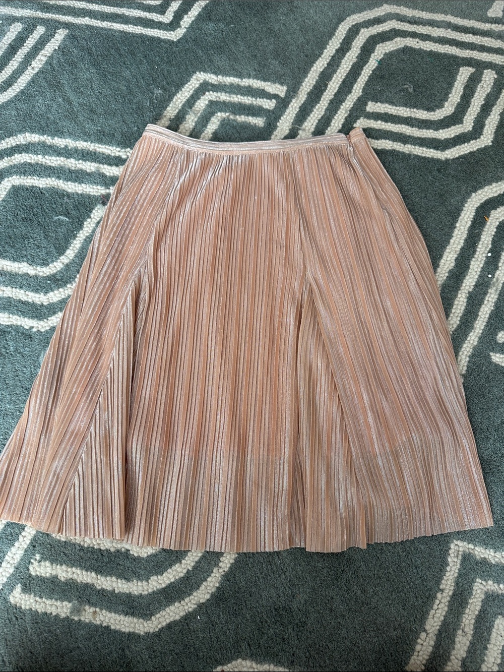 Maeve Blush Pink Metallic Pleated Midi Skirt